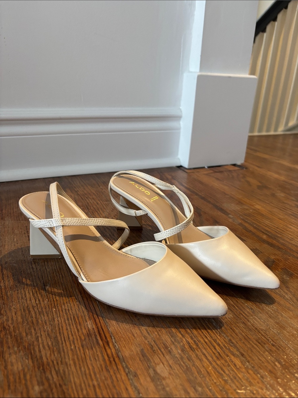 Aldo Ivory Pointed Slingback Low Block Heels